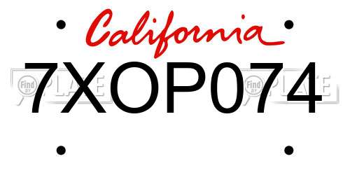 7XOP074 California License Plate