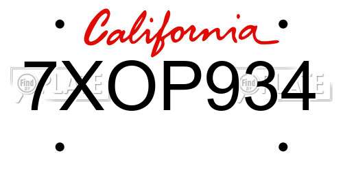7XOP934 California License Plate