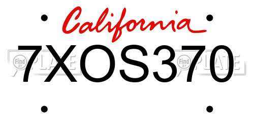7XOS370 California License Plate