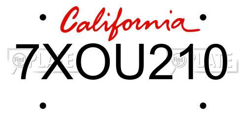 7XOU210 California License Plate