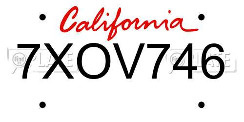 7XOV746 California License Plate