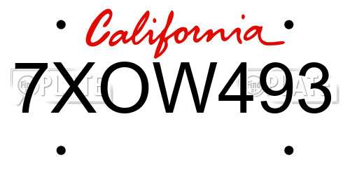 7XOW493 California License Plate
