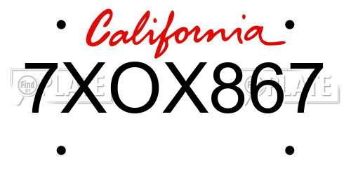 7XOX867 California License Plate