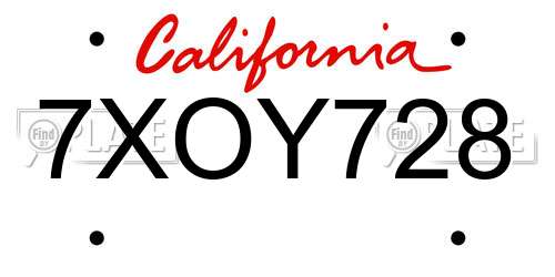 7XOY728 California License Plate