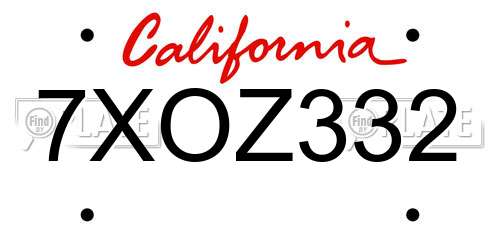 7XOZ332 California License Plate