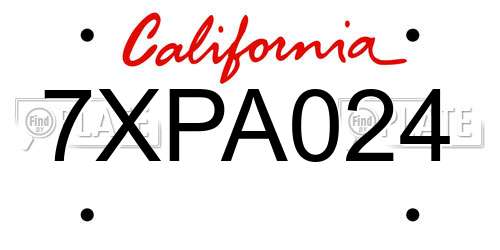 7XPA024 California License Plate