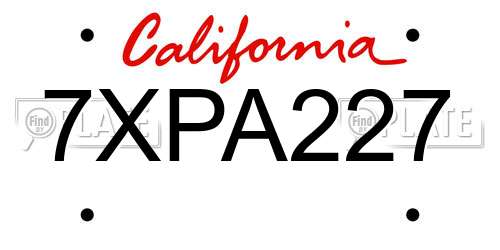 7XPA227 California License Plate