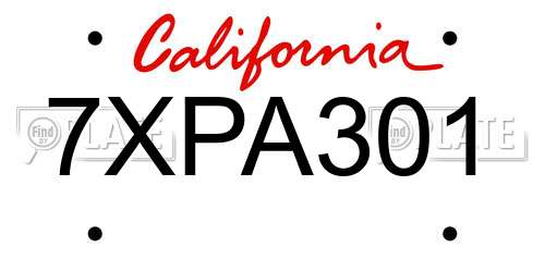 7XPA301 California License Plate