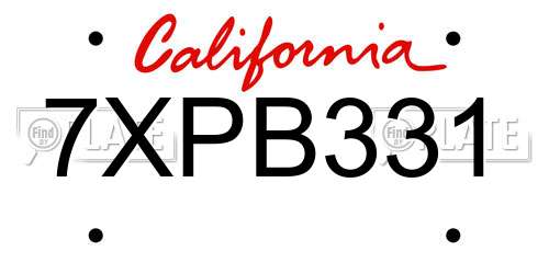 7XPB331 California License Plate