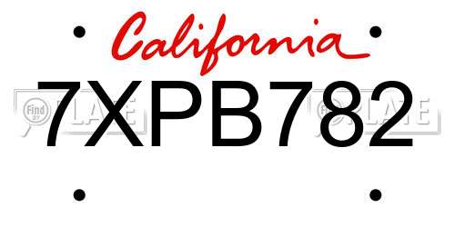 7XPB782 California License Plate