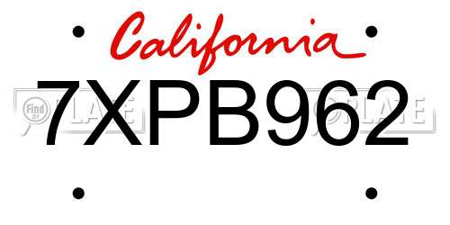 7XPB962 California License Plate