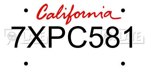 7XPC581 California License Plate