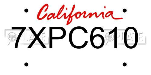 7XPC610 California License Plate