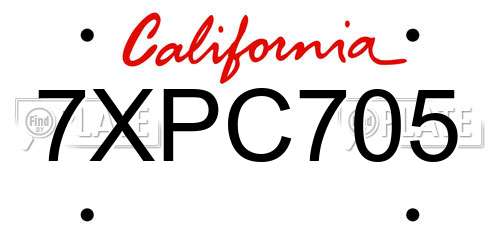 7XPC705 California License Plate