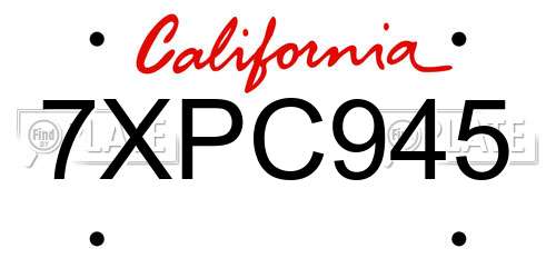 7XPC945 California License Plate