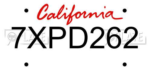 7XPD262 California License Plate