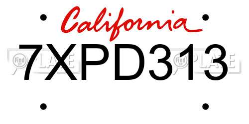 7XPD313 California License Plate