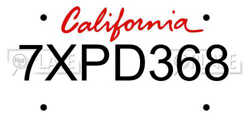 7XPD368 California License Plate