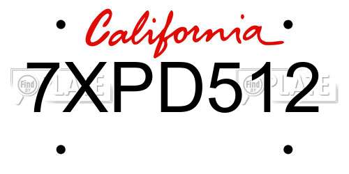 7XPD512 California License Plate