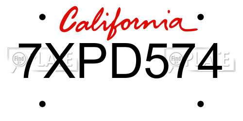 7XPD574 California License Plate