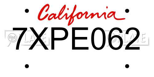 7XPE062 California License Plate