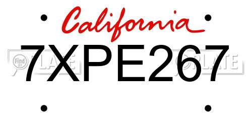 7XPE267 California License Plate