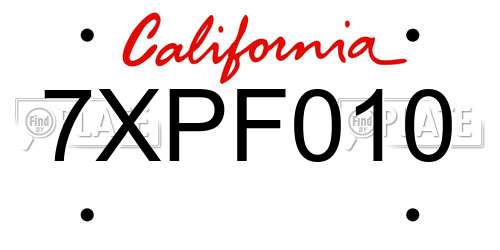 7XPF010 California License Plate