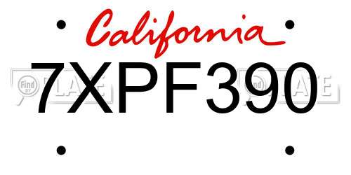 7XPF390 California License Plate