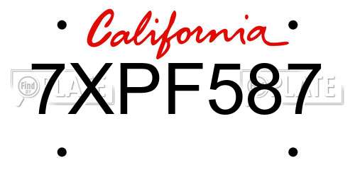 7XPF587 California License Plate