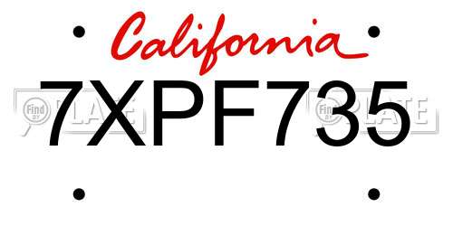 7XPF735 California License Plate