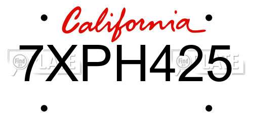 7XPH425 California License Plate