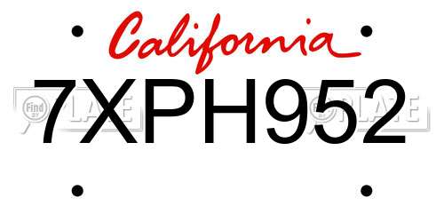 7XPH952 California License Plate
