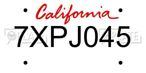 7XPJ045 California License Plate