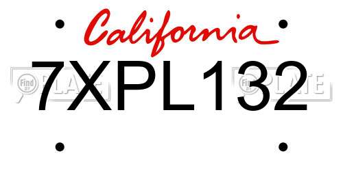 7XPL132 California License Plate