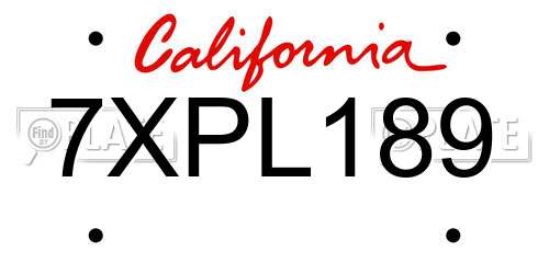 7XPL189 California License Plate