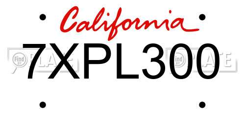 7XPL300 California License Plate