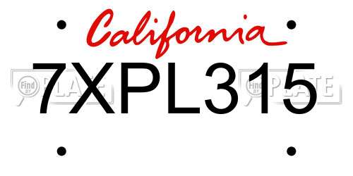 7XPL315 California License Plate