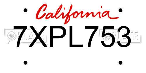 7XPL753 California License Plate