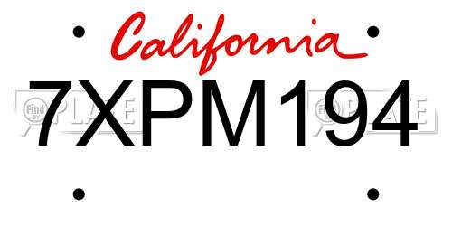 7XPM194 California License Plate