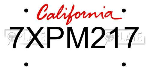 7XPM217 California License Plate