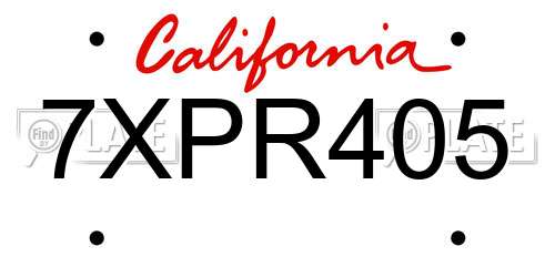 7XPR405 California License Plate