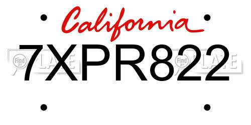 7XPR822 California License Plate