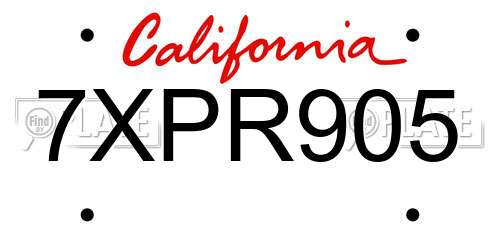 7XPR905 California License Plate