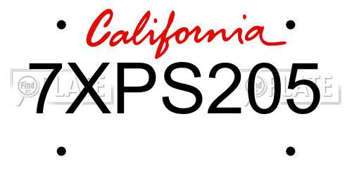 7XPS205 California License Plate