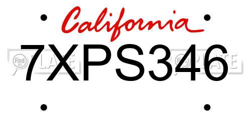 7XPS346 California License Plate