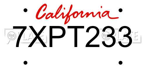7XPT233 California License Plate