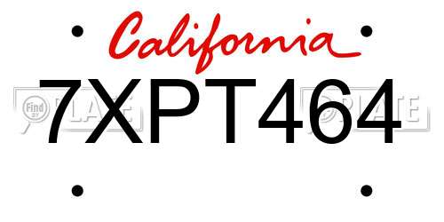 7XPT464 California License Plate