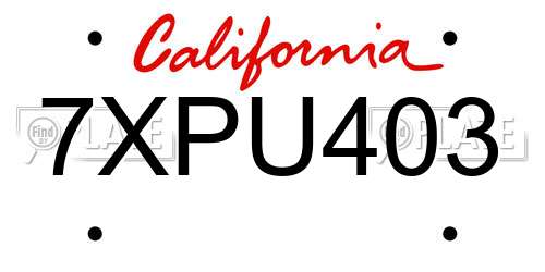 7XPU403 California License Plate
