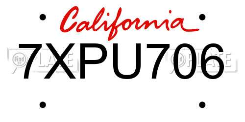 7XPU706 California License Plate