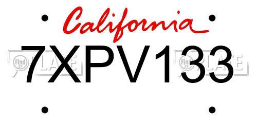 7XPV133 California License Plate